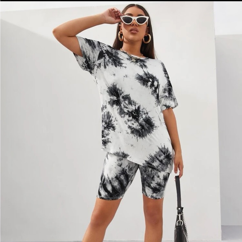 SHEIN EZ Wear Tie Dye Tee and Biker Shorts Set